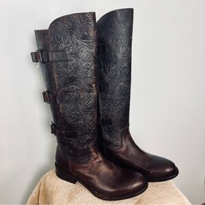 J.B. Dillon Maddie Tall Embossed Leather Harness Boots Brown Women’s 8.5B